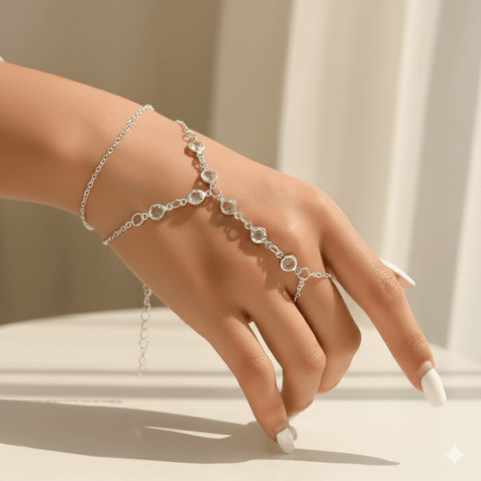 Crystal Pearl Mitten Bracelet & Ring Set by CJ | 0 from Luxe Lane | SKU: Crystal Pearl Bracelet | Barcode:  | Options: Gold | Crystal Pearl Mitten Bracelet & Ring Set