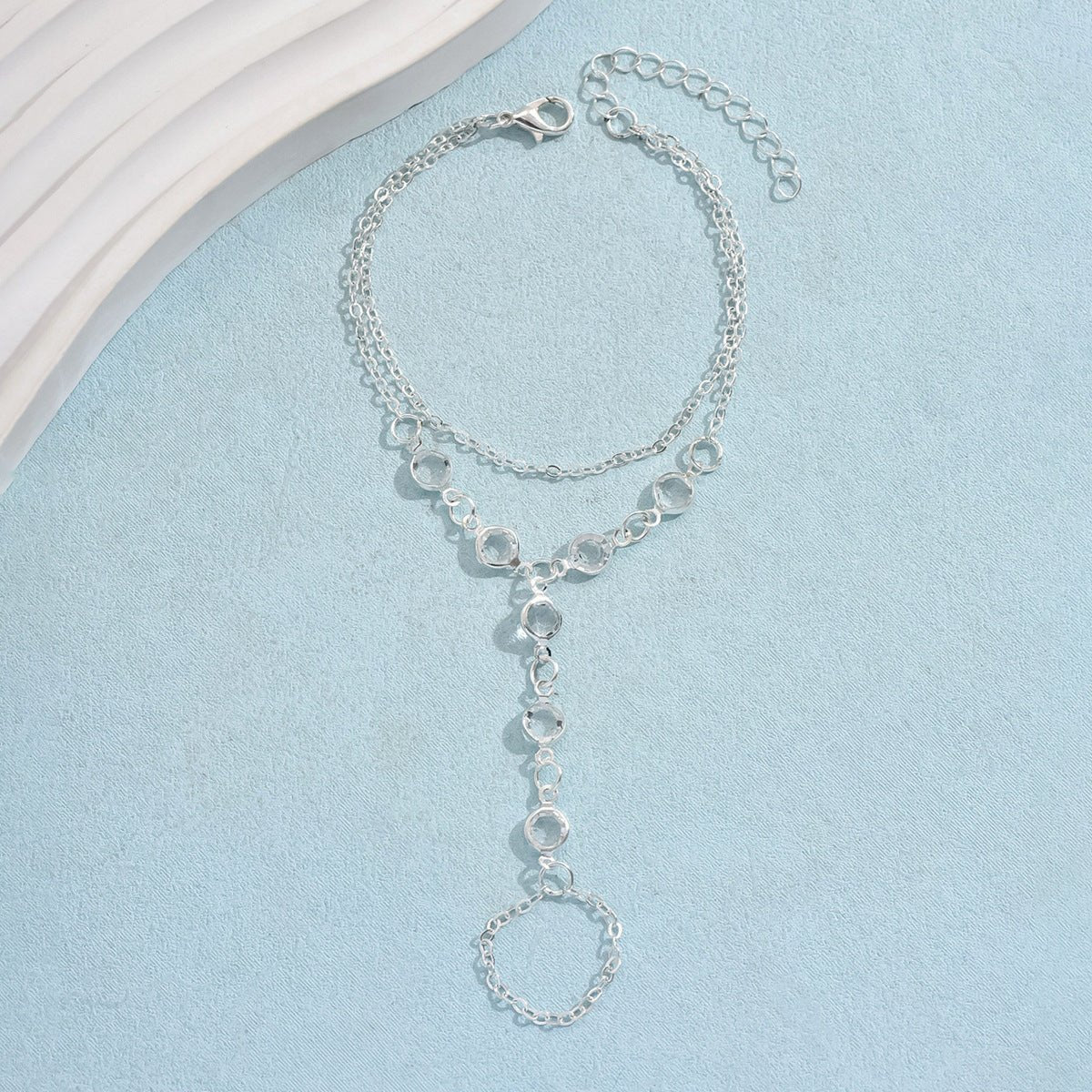 Crystal Pearl Mitten Bracelet & Ring Set by CJ | 0 from Luxe Lane | SKU: CJSL217928602BY | Barcode:  | Options: Silver | Crystal Pearl Mitten Bracelet & Ring Set