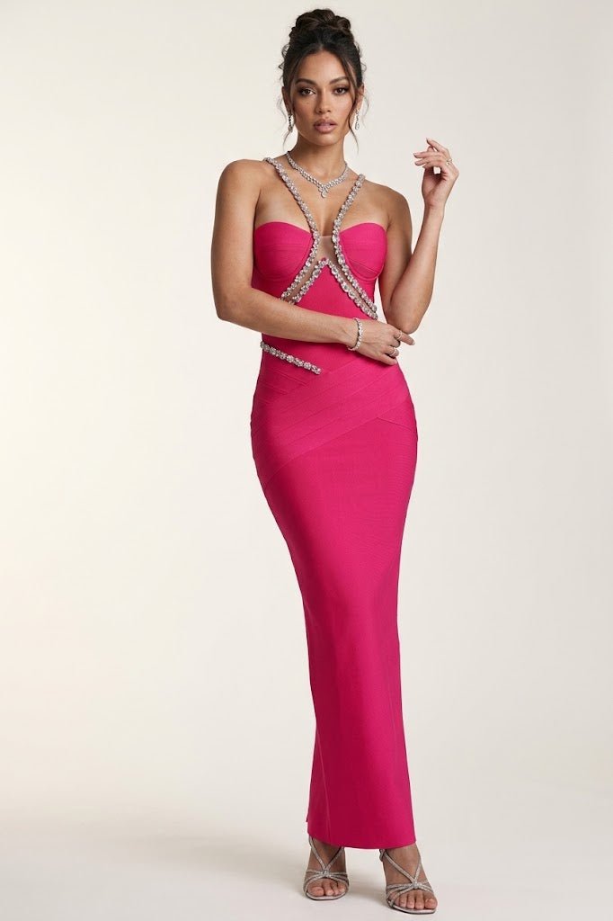 Crystal Strap Maxi DressClub DressesRose redS(2)Luxe Lane