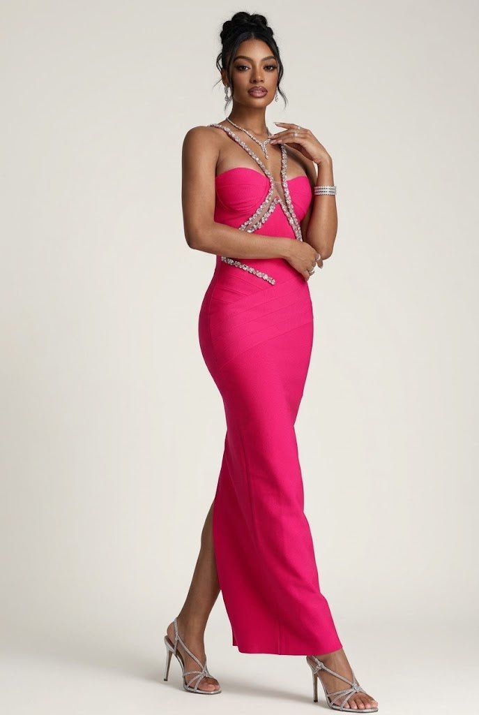 Crystal Strap Maxi DressClub DressesRose redS(2)Luxe Lane