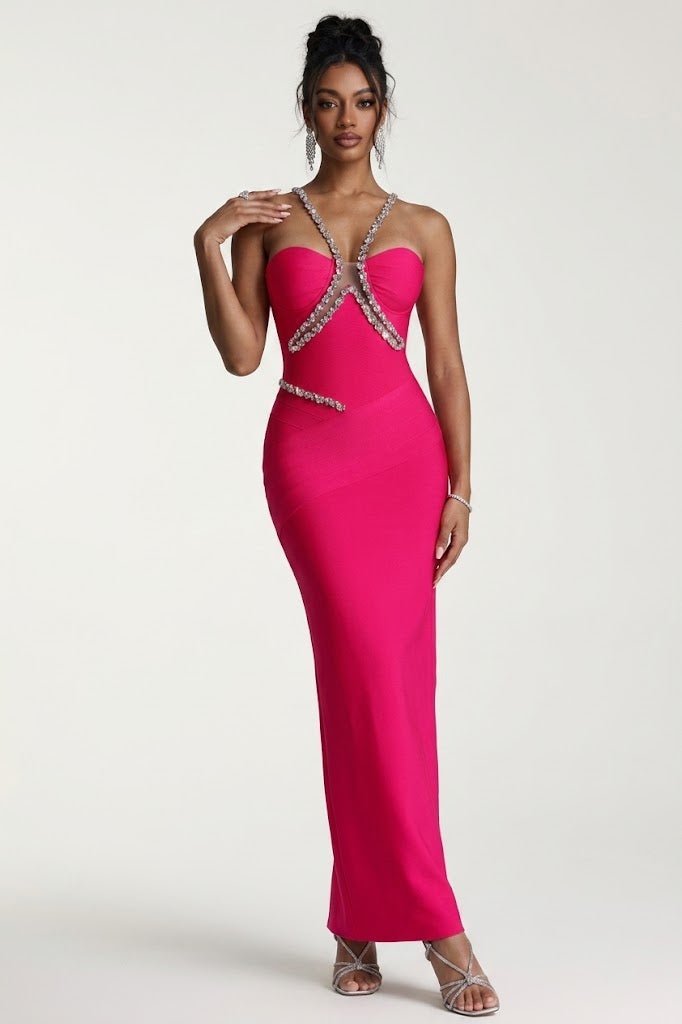 Crystal Strap Maxi DressClub DressesRose redS(2)Luxe Lane