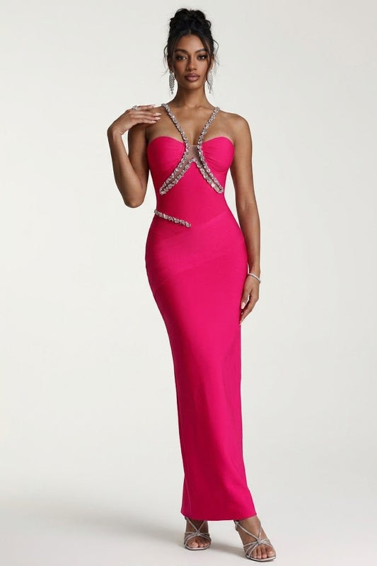 Crystal Strap Maxi DressClub DressesRose redS(2)Luxe Lane