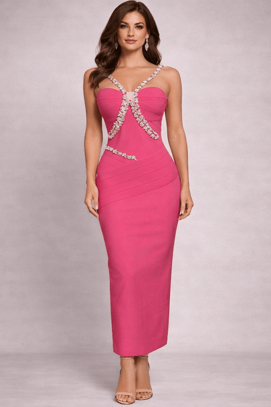 Crystal Strap Maxi DressClub DressesRose redS(2)Luxe Lane