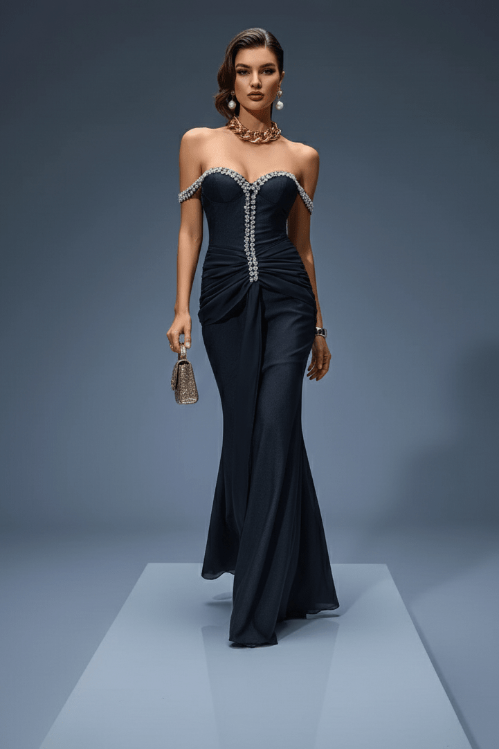 Crystal Strapless Bodycon Maxi Evening Dressheath gownBlackS(6)blackLuxe Lane