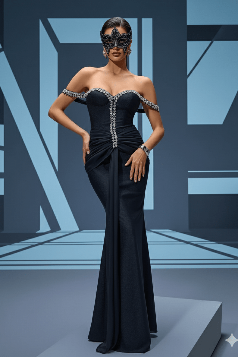 Crystal Strapless Bodycon Maxi Evening Dressheath gownBlackS(6)blackLuxe Lane