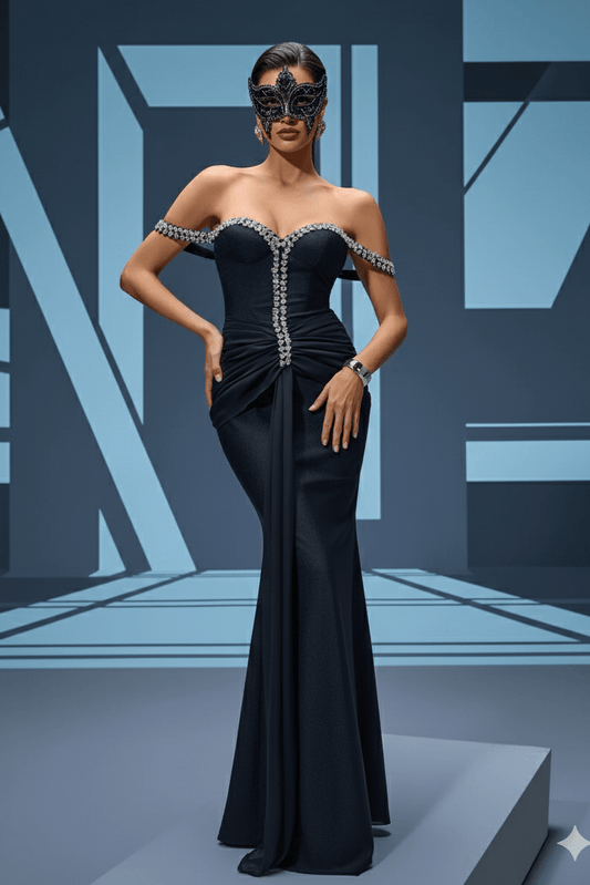 Crystal Strapless Bodycon Maxi Evening Dressheath gownBlackS(6)blackLuxe Lane