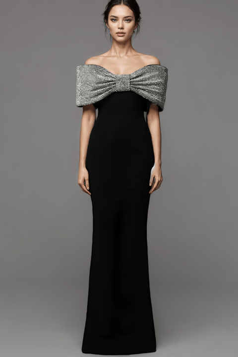 Customized Premium Mermaid Gown by Luxe Lane | from Luxe Lane | SKU:  | Barcode:  | Options: S | Customized Premium Ladies Fashion Clothing Women Long Mermaid Gown Dress Elegant Black Luxury Diamond Bow Prom Evening Dresses