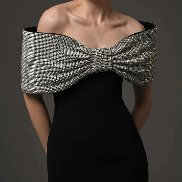 Customized Premium Mermaid Gown by Luxe Lane | from Luxe Lane | SKU:  | Barcode:  | Options: S | Customized Premium Ladies Fashion Clothing Women Long Mermaid Gown Dress Elegant Black Luxury Diamond Bow Prom Evening Dresses