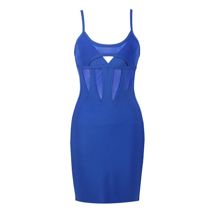 Cutout Spaghetti Strap Bodycon Mini Club Dress by Shine | from Luxe Lane | SKU:  | Barcode:  | Options: Blue XS(0) | New Arrival Royal Blue Sleeve Mini Club Sister Hollow Out Dresses Women Party Dress Cutout Spaghetti Strap Bodycon Mini Dress