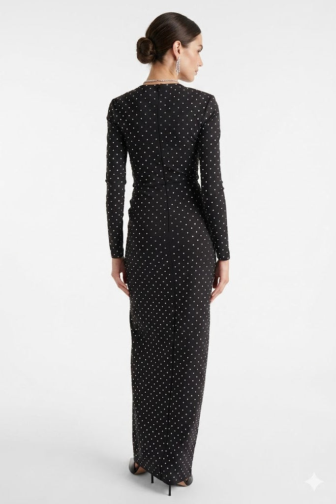 Noir Polka Belted Maxi Dress