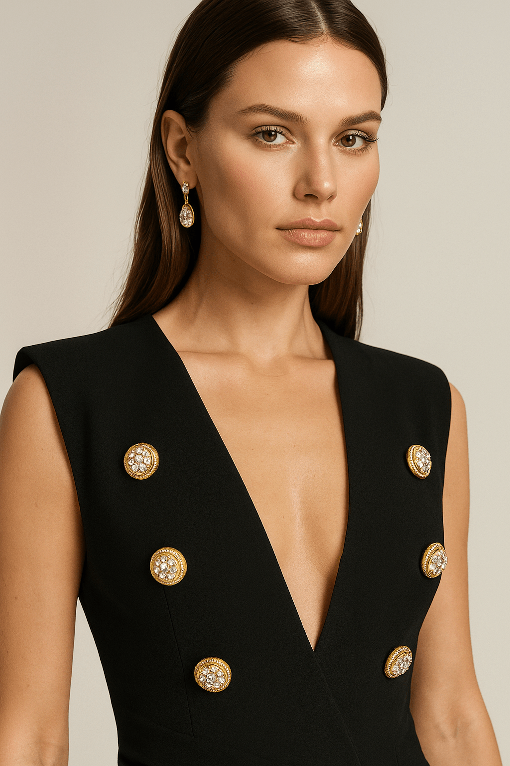 Deep V - Neck Black Slit Dress by Luxe Lane | heath gown from Luxe Lane | SKU:  | Barcode:  | Options: Black XS | Deep V - Neck Black Slit Dress