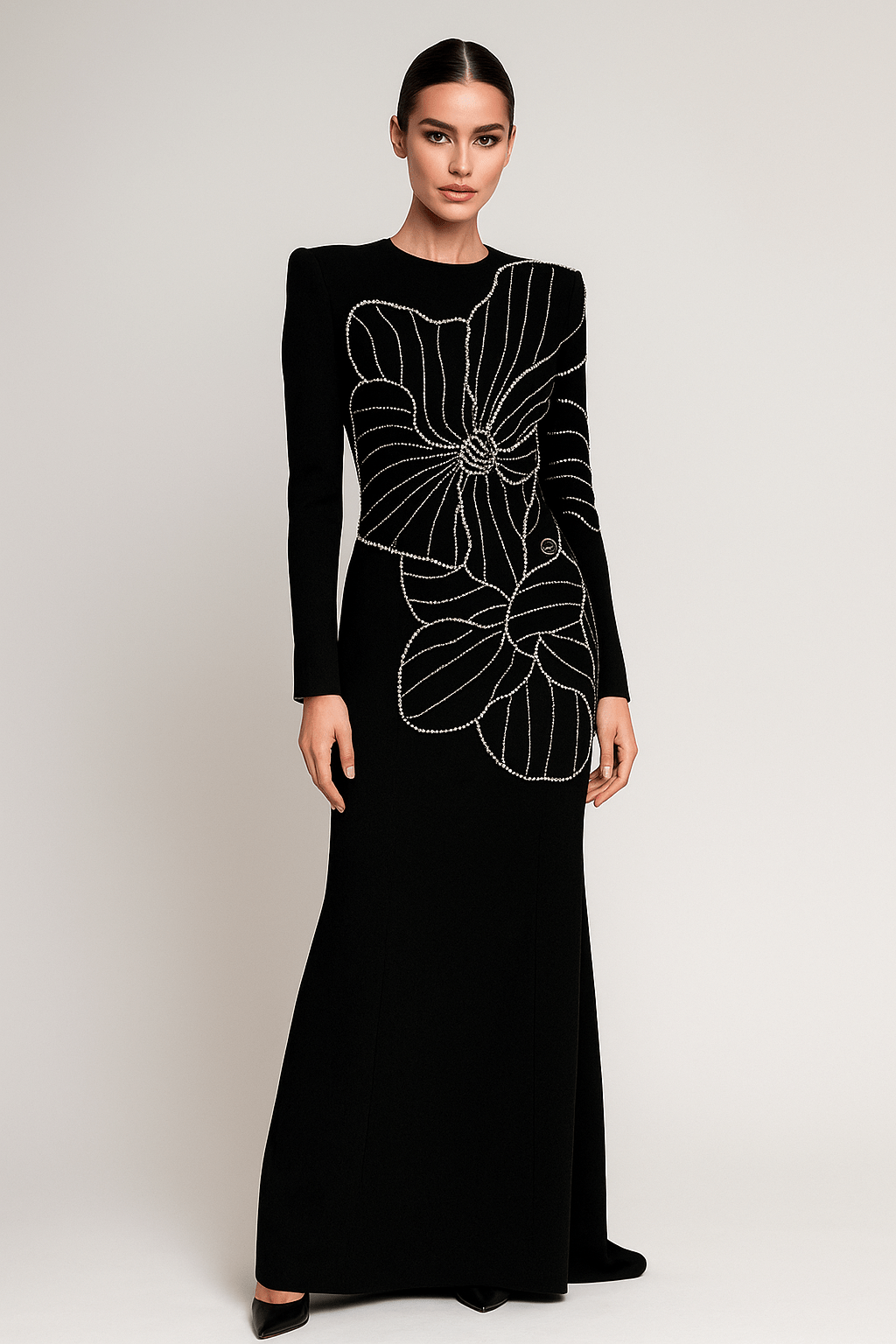 Diamara Beaded Diamond Formal Gown by Luxe Lane | from Luxe Lane | SKU:  | Barcode:  | Options: Black S | Diamara Beaded Diamond Formal Gown