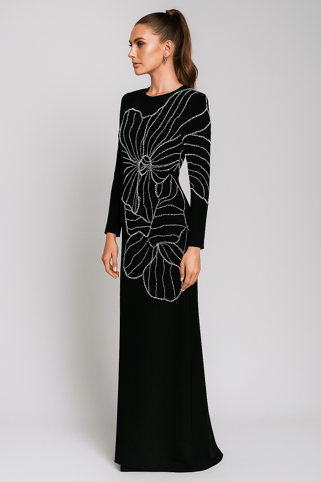 Diamara Beaded Diamond Formal Gown by Luxe Lane | from Luxe Lane | SKU:  | Barcode:  | Options: Black S | Diamara Beaded Diamond Formal Gown