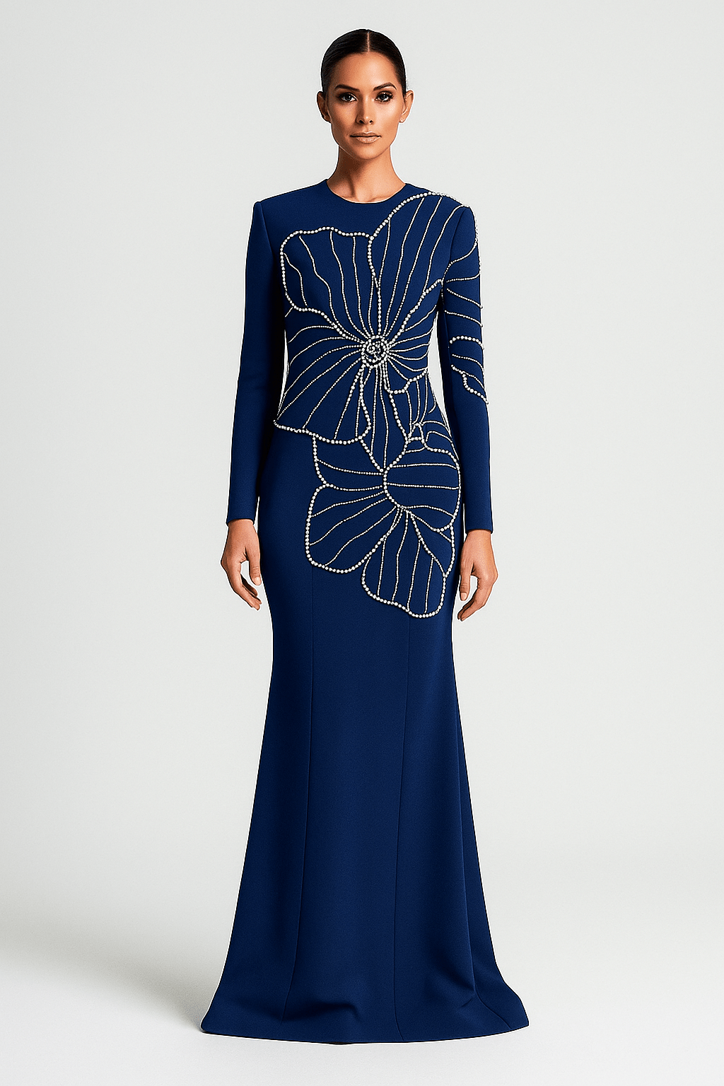 Diamara Beaded Diamond Formal Gown by Luxe Lane | from Luxe Lane | SKU:  | Barcode:  | Options: Dark blue S | Diamara Beaded Diamond Formal Gown