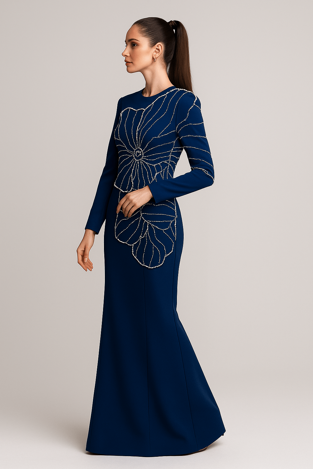 Diamara Beaded Diamond Formal Gown by Luxe Lane | from Luxe Lane | SKU:  | Barcode:  | Options: Dark blue S | Diamara Beaded Diamond Formal Gown