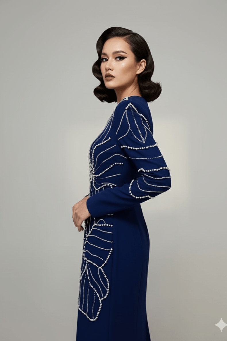 Diamara Beaded Diamond Formal Gown by Luxe Lane | from Luxe Lane | SKU:  | Barcode:  | Options: Dark blue S | Diamara Beaded Diamond Formal Gown