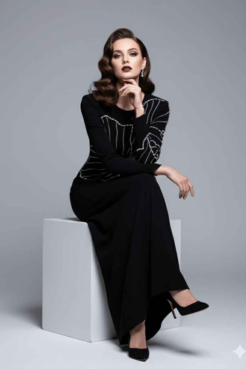 Diamara Beaded Diamond Formal Gown by Luxe Lane | from Luxe Lane | SKU:  | Barcode:  | Options: Dark blue S | Diamara Beaded Diamond Formal Gown