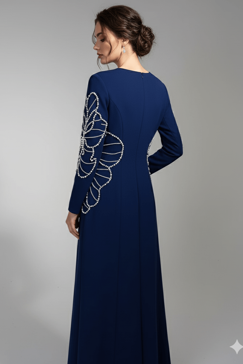 Diamara Beaded Diamond Formal Gown by Luxe Lane | from Luxe Lane | SKU:  | Barcode:  | Options: Dark blue S | Diamara Beaded Diamond Formal Gown