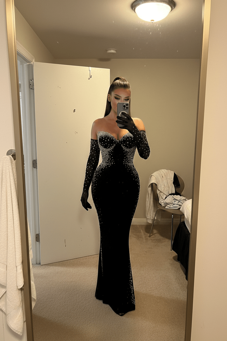 Diamond Beaded Backless Bandage Maxi Evening DressDressesBlackS(6)Luxe Lane