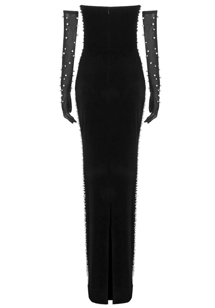 Diamond Beaded Backless Bandage Maxi Evening DressDressesBlackS(6)Luxe Lane