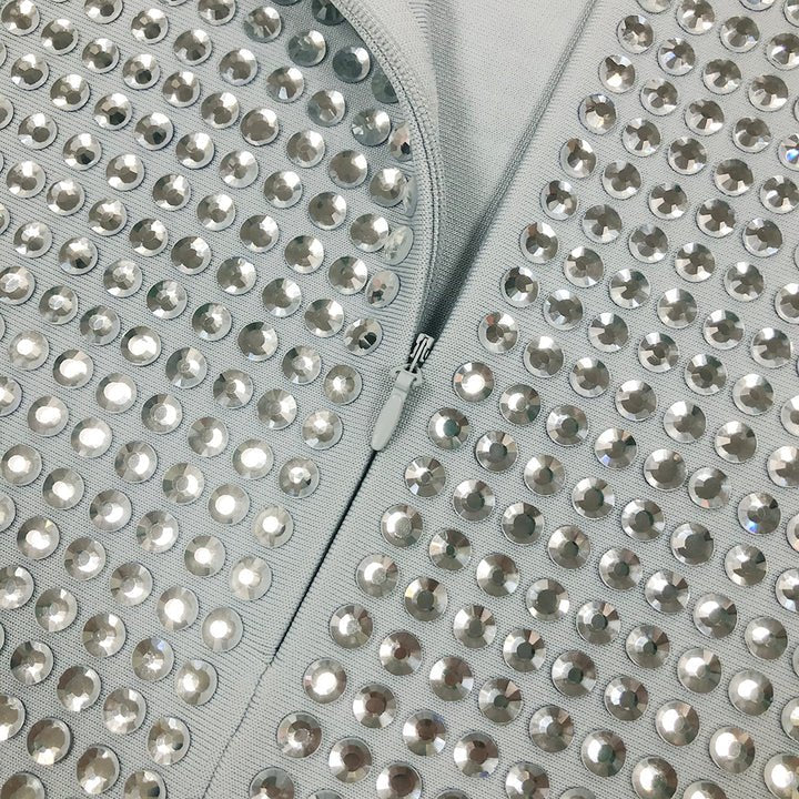 Diamond Beaded Crystal Mini Bandage Dress by Shine | Club Dresses from Luxe Lane | SKU: HD9742-1 | Barcode:  | Options: Silver S | Drop Shipping Luxury Diamond Beaded Mini Bandage Dress Women Crystal Roupas Femininas Sexy Silver Short Party Dresses