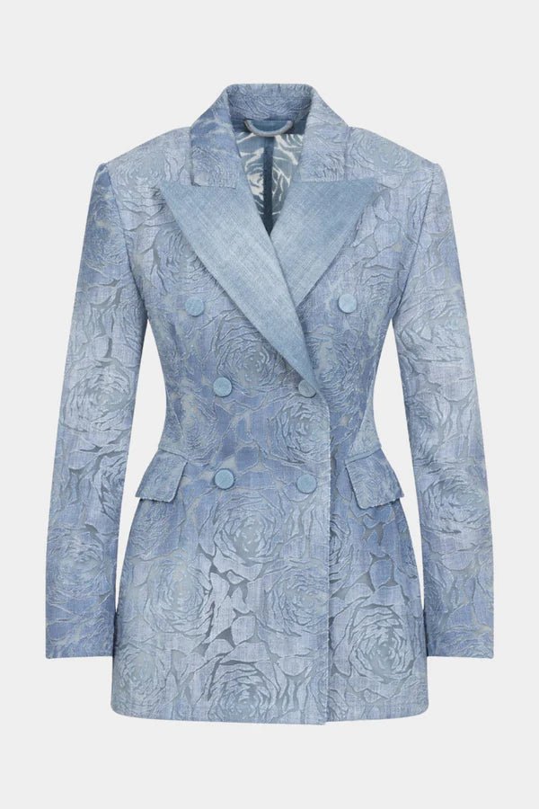 Double - Breasted Denim Blazer & Flare Trousers Pantsuit+Denim BlueS(6)Luxe Lane