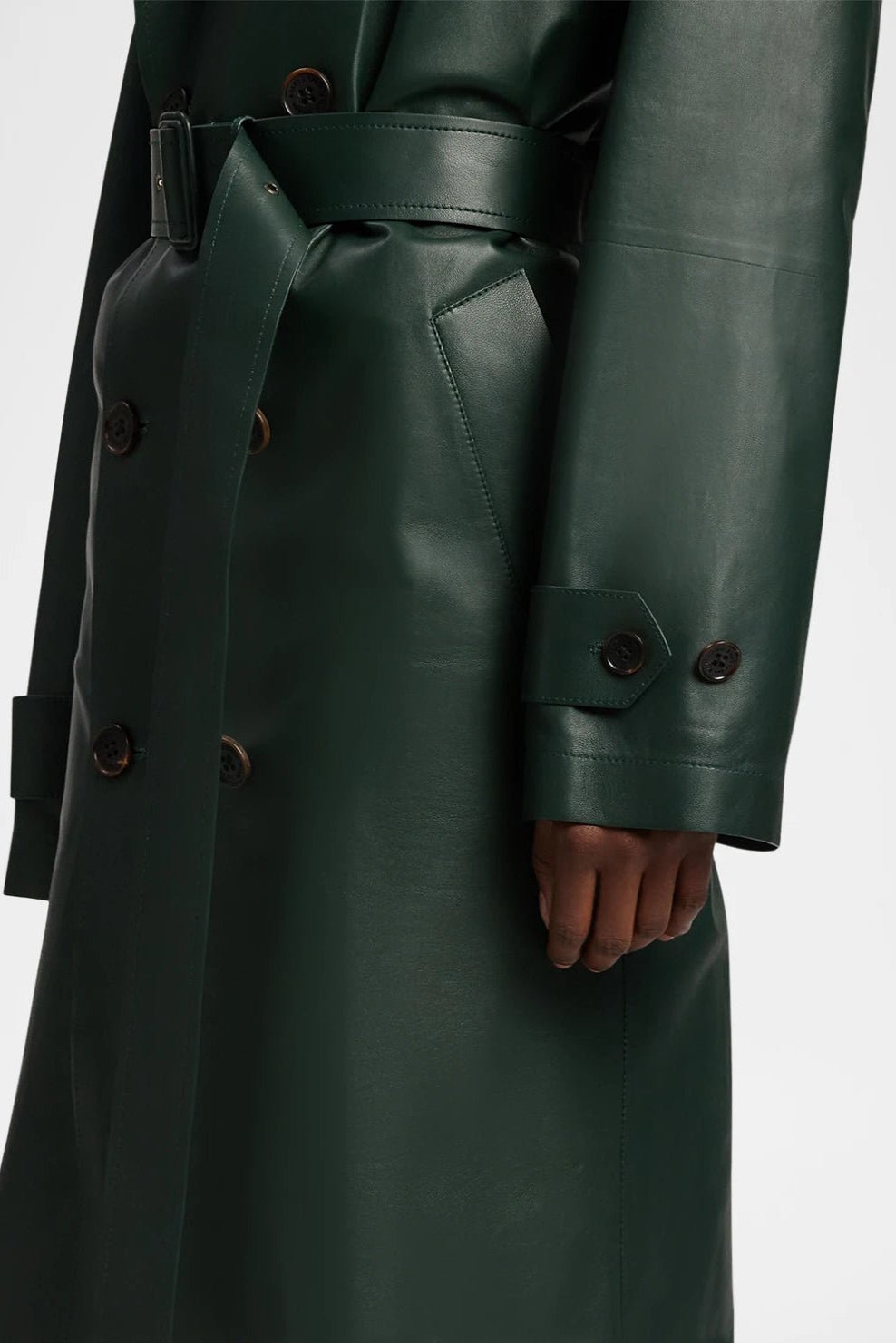 Double - Breasted PU Leather Belted Trench CoatTrenchBlackS(6)blueLuxe Lane