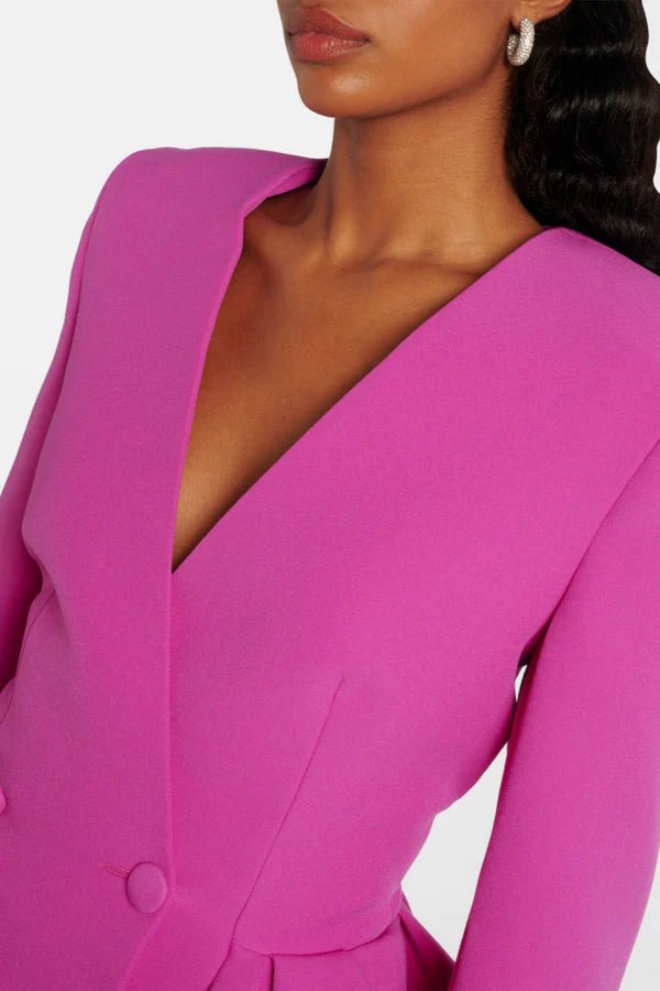 Double Breasted Ruffle Blazer & Wide Leg Pants Set by Luxe Lane | Blazer from Luxe Lane | SKU: -1 | Barcode:  | Options: Pink S(2) | Double Breasted Ruffle Blazer & Wide Leg Pants Set