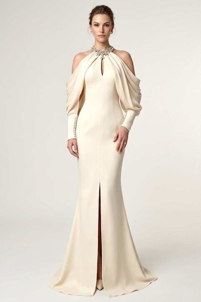 Rose Crystal Cold Shoulder Gown
