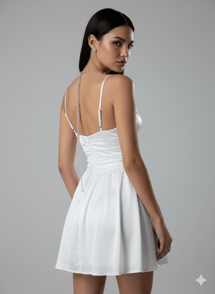 Eclat Satin Puff Mini Dress by Luxe Lane | from Luxe Lane | SKU:  | Barcode:  | Options: White XS | Eclat Satin Puff Mini Dress