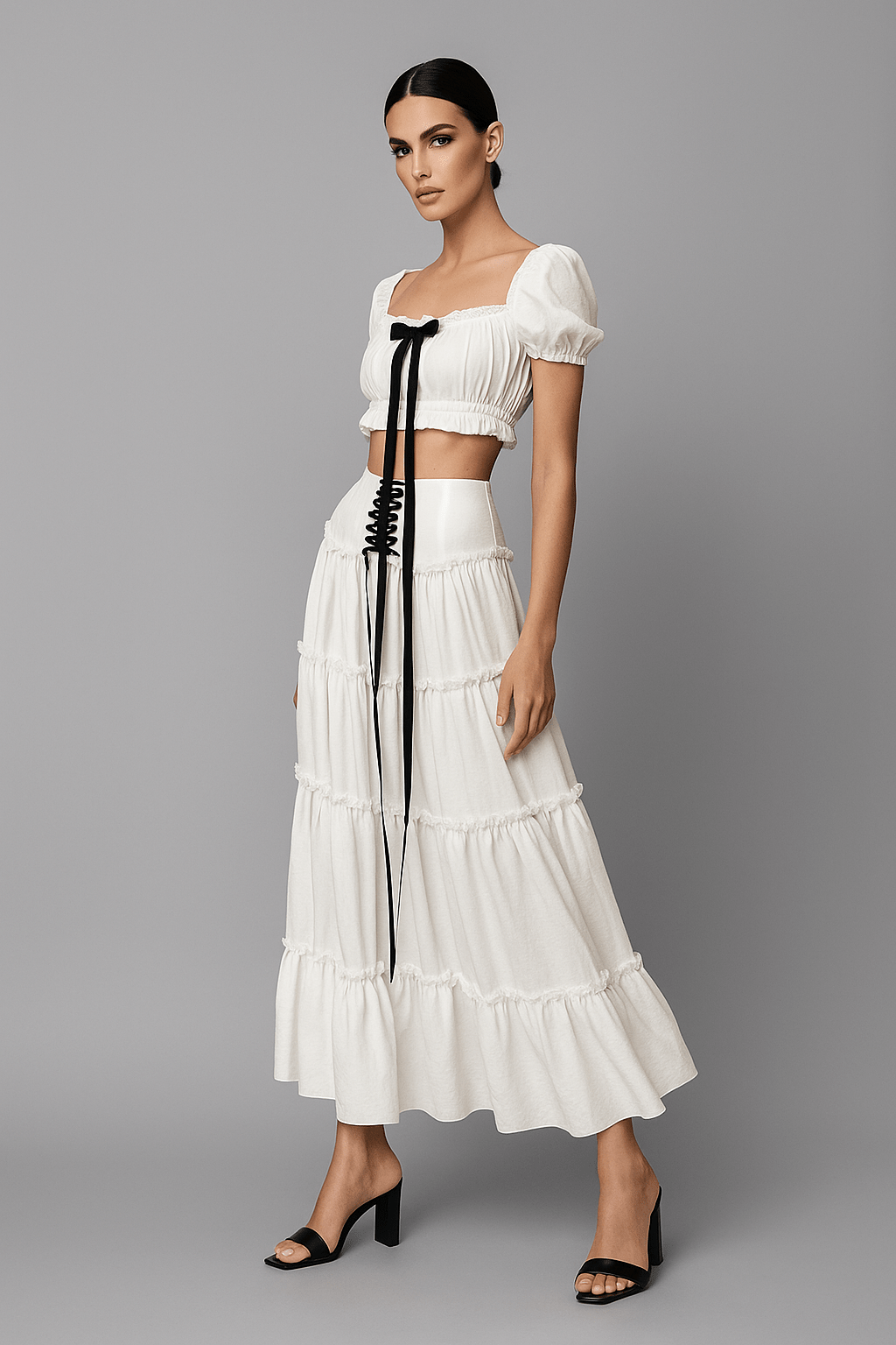 Elan Blanche Ruffle Set by Shine | one set from Luxe Lane | SKU:  | Barcode:  | Options: White XS | Elan Blanche Ruffle Set