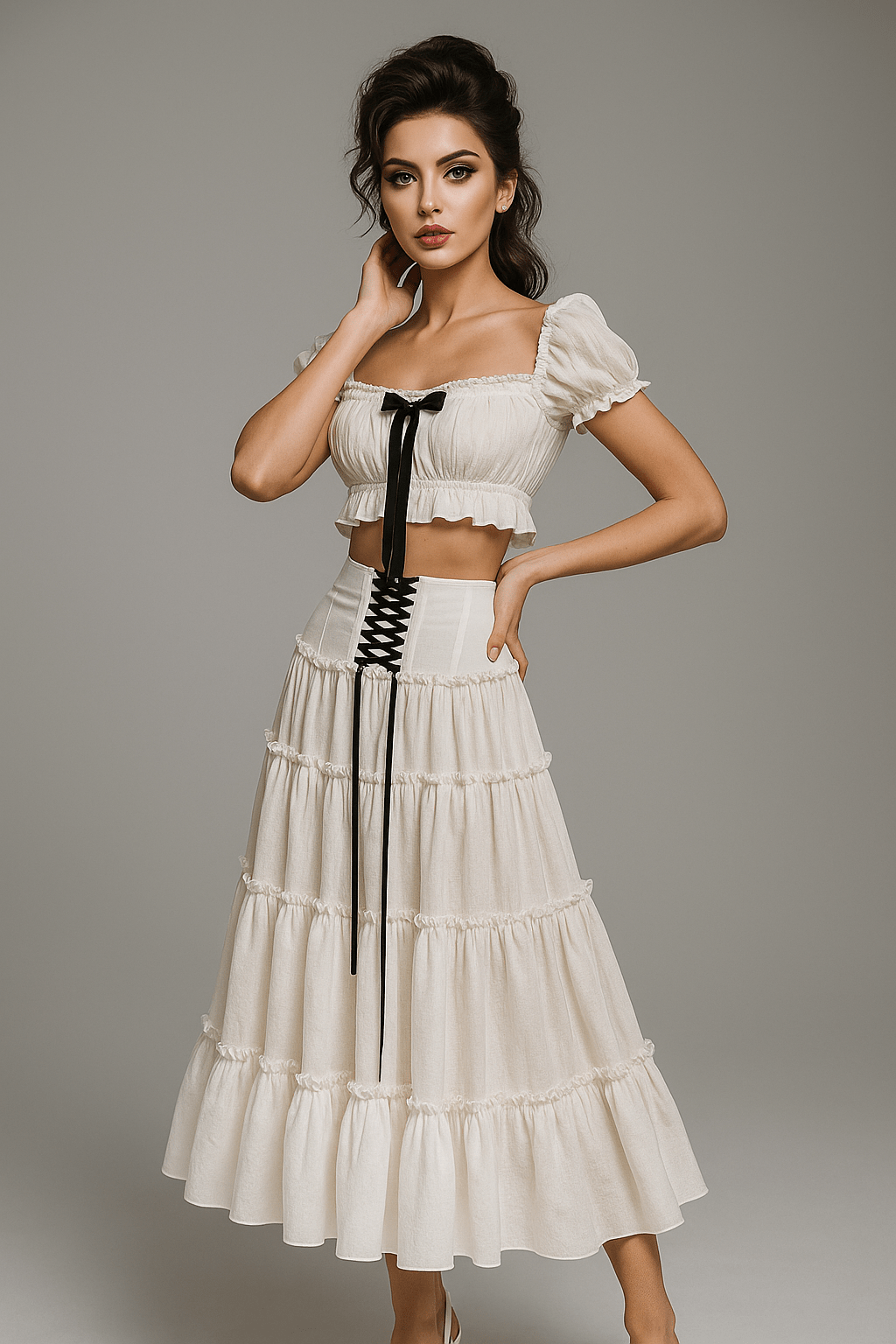 Elan Blanche Ruffle Set by Shine | one set from Luxe Lane | SKU:  | Barcode:  | Options: White XS | Elan Blanche Ruffle Set