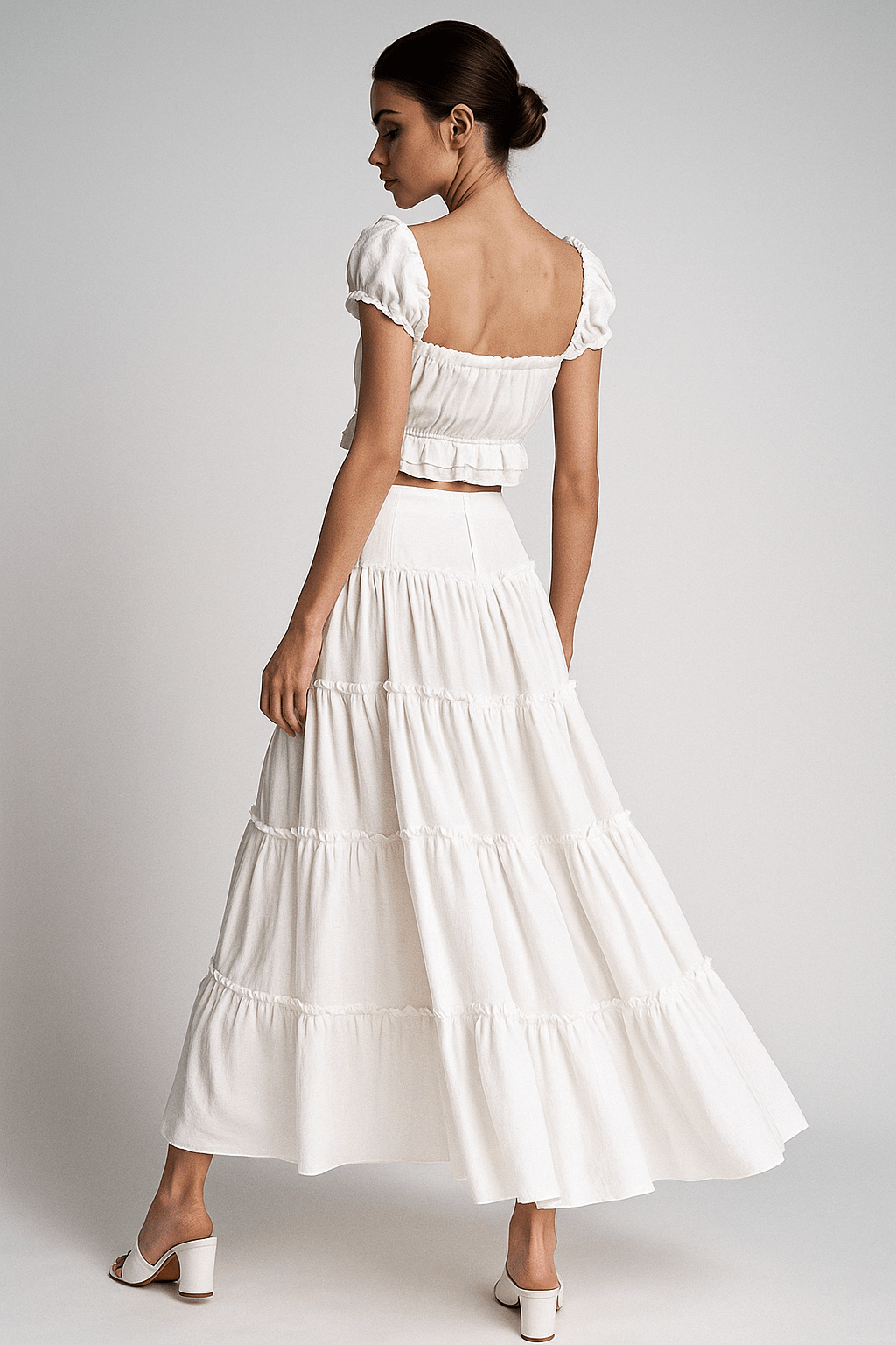 Elan Blanche Ruffle Set by Shine | one set from Luxe Lane | SKU:  | Barcode:  | Options: White XS | Elan Blanche Ruffle Set