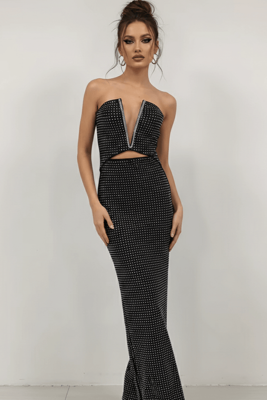 Elara Beaded Strapless Black Bandage Gown by Luxe Lane | from Luxe Lane | SKU:  | Barcode:  | Options: Black L | Elara Beaded Strapless Black Bandage Gown