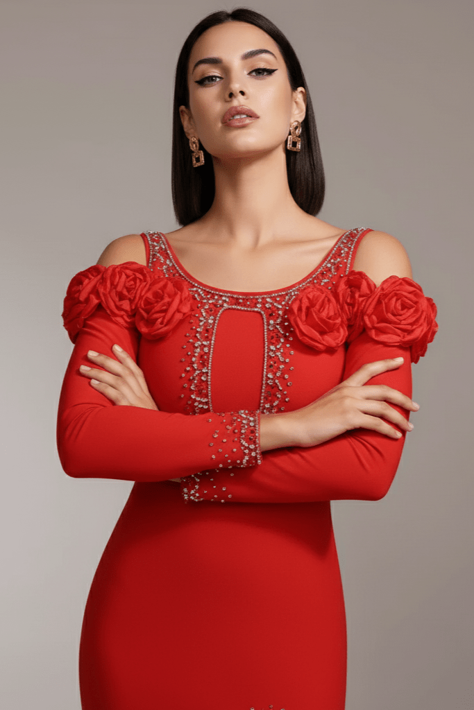 Elara Floral Slit Gown by Shine | Evening Gown from Luxe Lane | SKU: W11242-1 | Barcode:  | Options: Black S(6) | Elara Floral Slit Gown