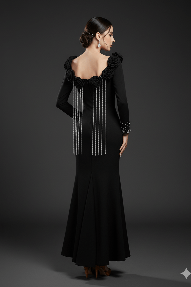 Elara Floral Slit Gown by Shine | Evening Gown from Luxe Lane | SKU: W11242-1 | Barcode:  | Options: Black S(6) | Elara Floral Slit Gown