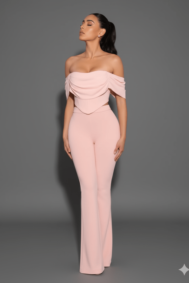 Elara One - Shoulder Pleated Two - Piece Set by Luxe Lane | from Luxe Lane | SKU:  | Barcode:  | Options: Pink XS | Elara One - Shoulder Pleated Two - Piece Set