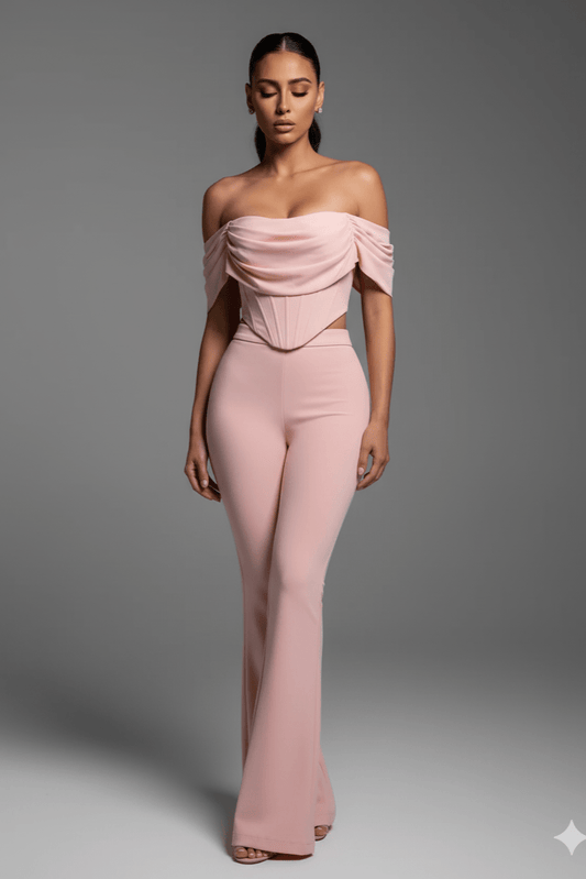 Elara One - Shoulder Pleated Two - Piece Set by Luxe Lane | from Luxe Lane | SKU:  | Barcode:  | Options: Pink XS | Elara One - Shoulder Pleated Two - Piece Set