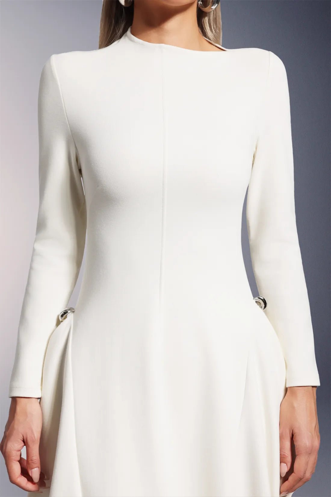 Elara Slanted Collar Ruffle Midi Dress by Luxe Lane | from Luxe Lane | SKU:  | Barcode:  | Options: Brown S | Elara Slanted Collar Ruffle Midi Dress