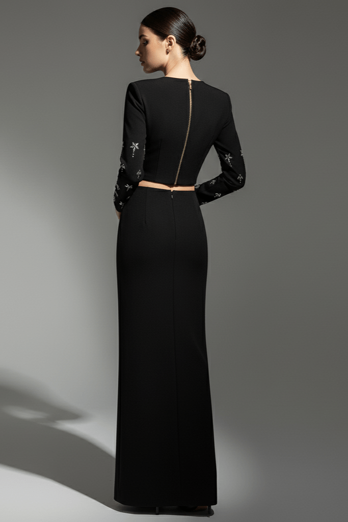 Elaris Black Rhinestone Two - Piece Set by Shine | one set from Luxe Lane | SKU:  | Barcode:  | Options: Black S | Elaris Black Rhinestone Two - Piece Set