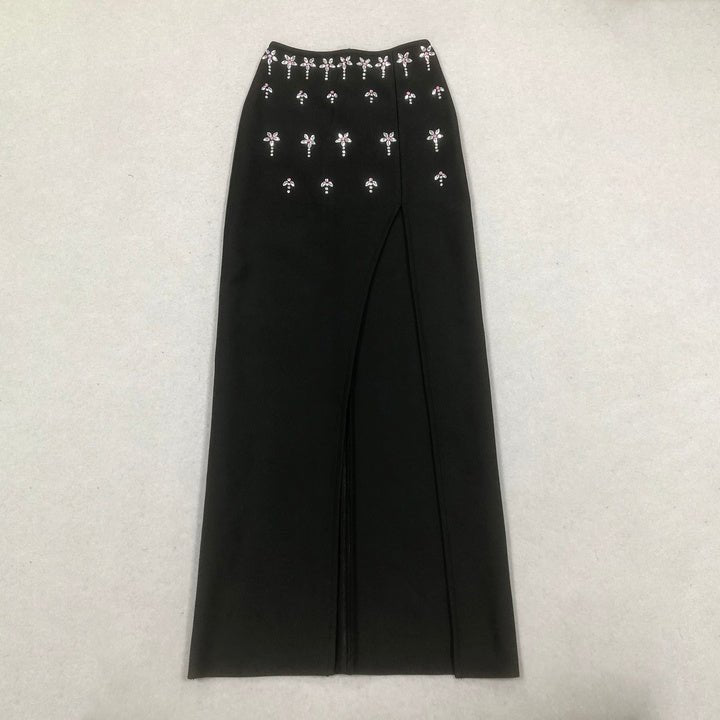 Elaris Black Rhinestone Two - Piece Set by Shine | one set from Luxe Lane | SKU:  | Barcode:  | Options: Black S | Custom Designer Clothes Evening Party Formal Wear Rhinestone Black Long Sleeve Tops and Maxi Skirt Sets Women 2 Piece Outfits