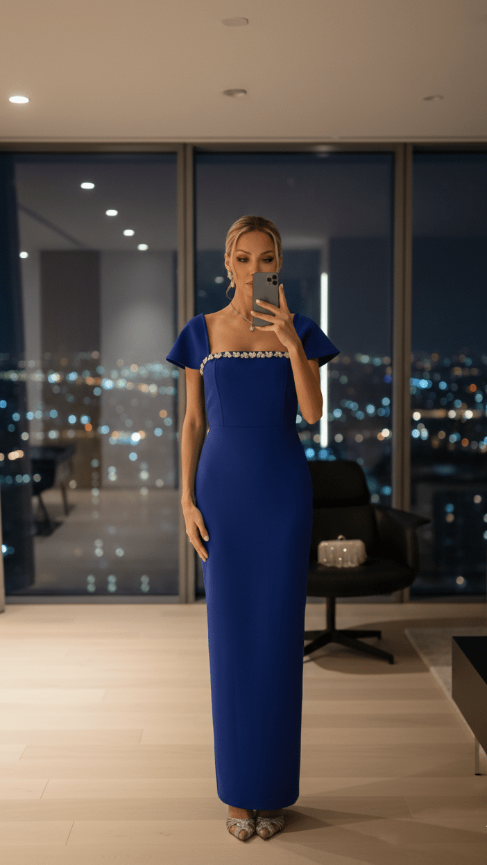 Elegance Rhinestone Bandage Maxi GownBlueXSLuxe Lane