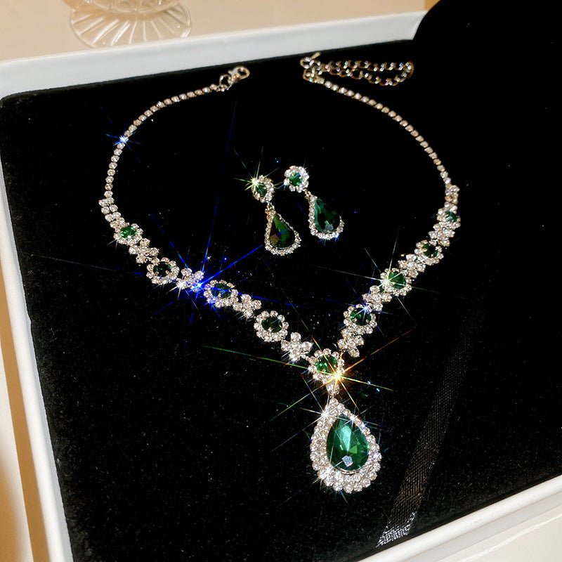 Elegant Heart & Water Drop Pendant Necklace Set by CJ | 0 from Luxe Lane | SKU: CJLX254655301AZ | Barcode:  | Options: Green | Elegant Heart & Water Drop Pendant Necklace Set