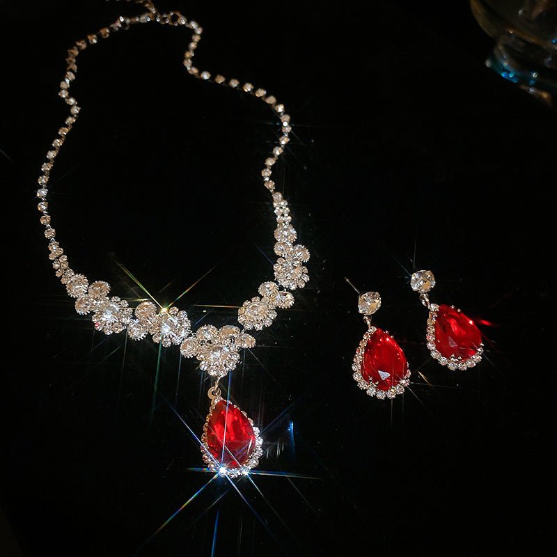 Elegant Heart & Water Drop Pendant Necklace Set by CJ | 0 from Luxe Lane | SKU: CJLX254655304DW | Barcode:  | Options: Red | Elegant Heart & Water Drop Pendant Necklace Set