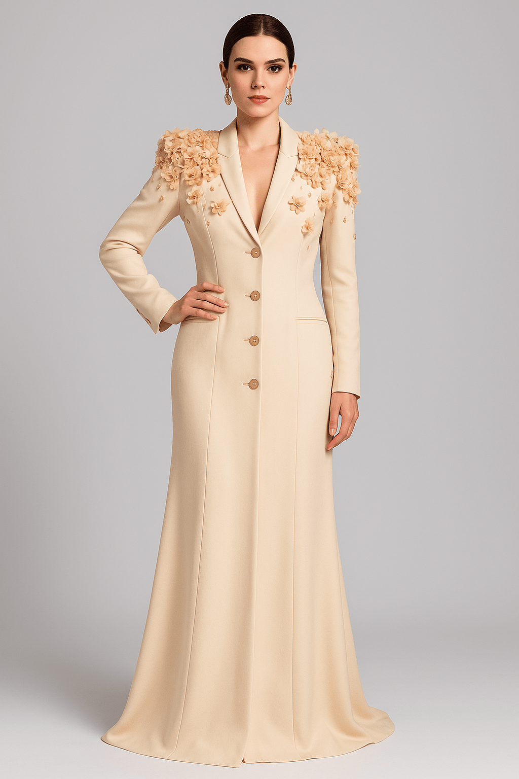 Elegant Modest Evening Dress by Luxe Lane | from Luxe Lane | SKU:  | Barcode:  | Options: Beige S | Elegant Modest Evening Dress