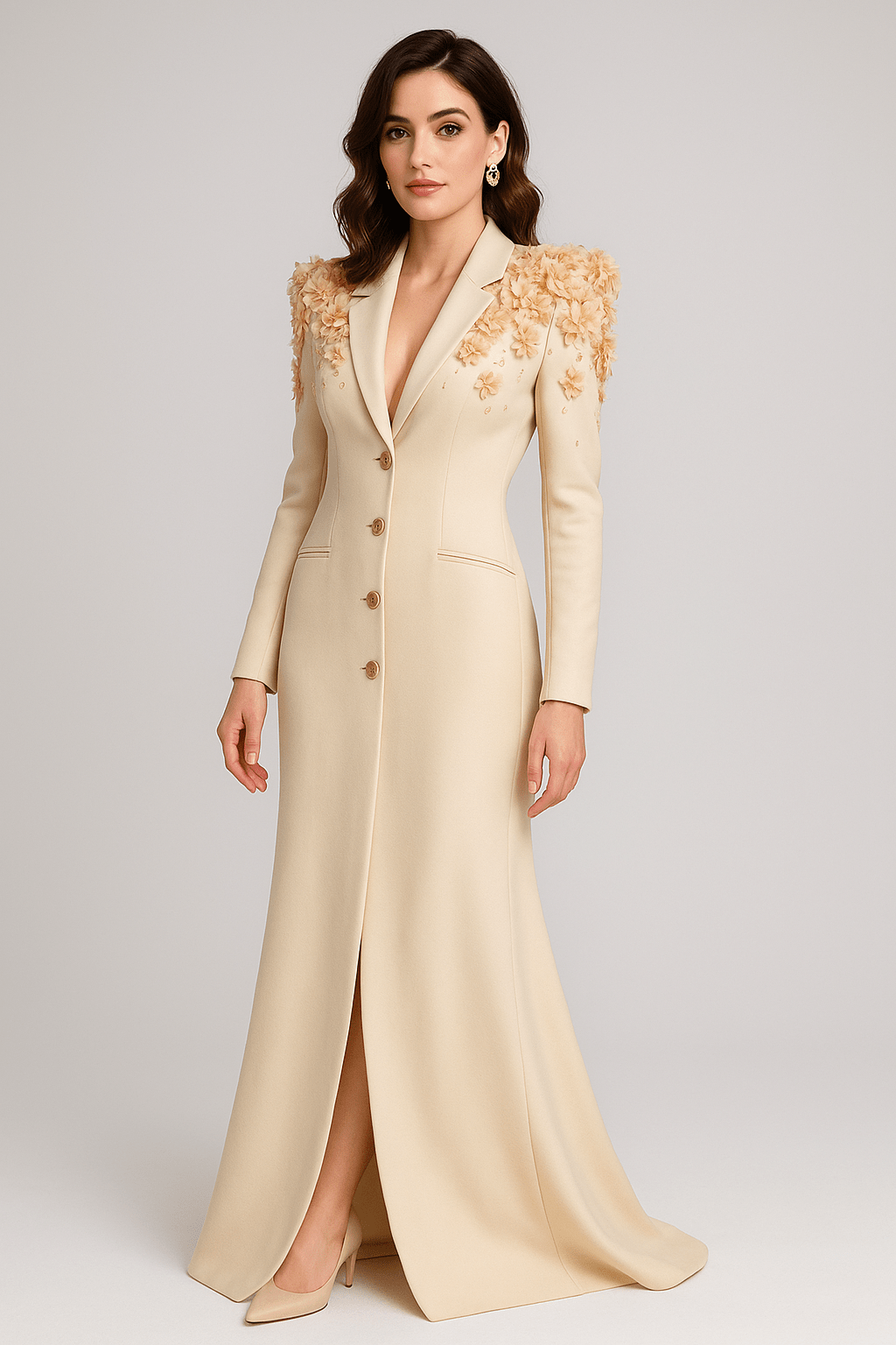 Elegant Modest Evening Dress by Luxe Lane | from Luxe Lane | SKU:  | Barcode:  | Options: Beige S | Elegant Modest Evening Dress