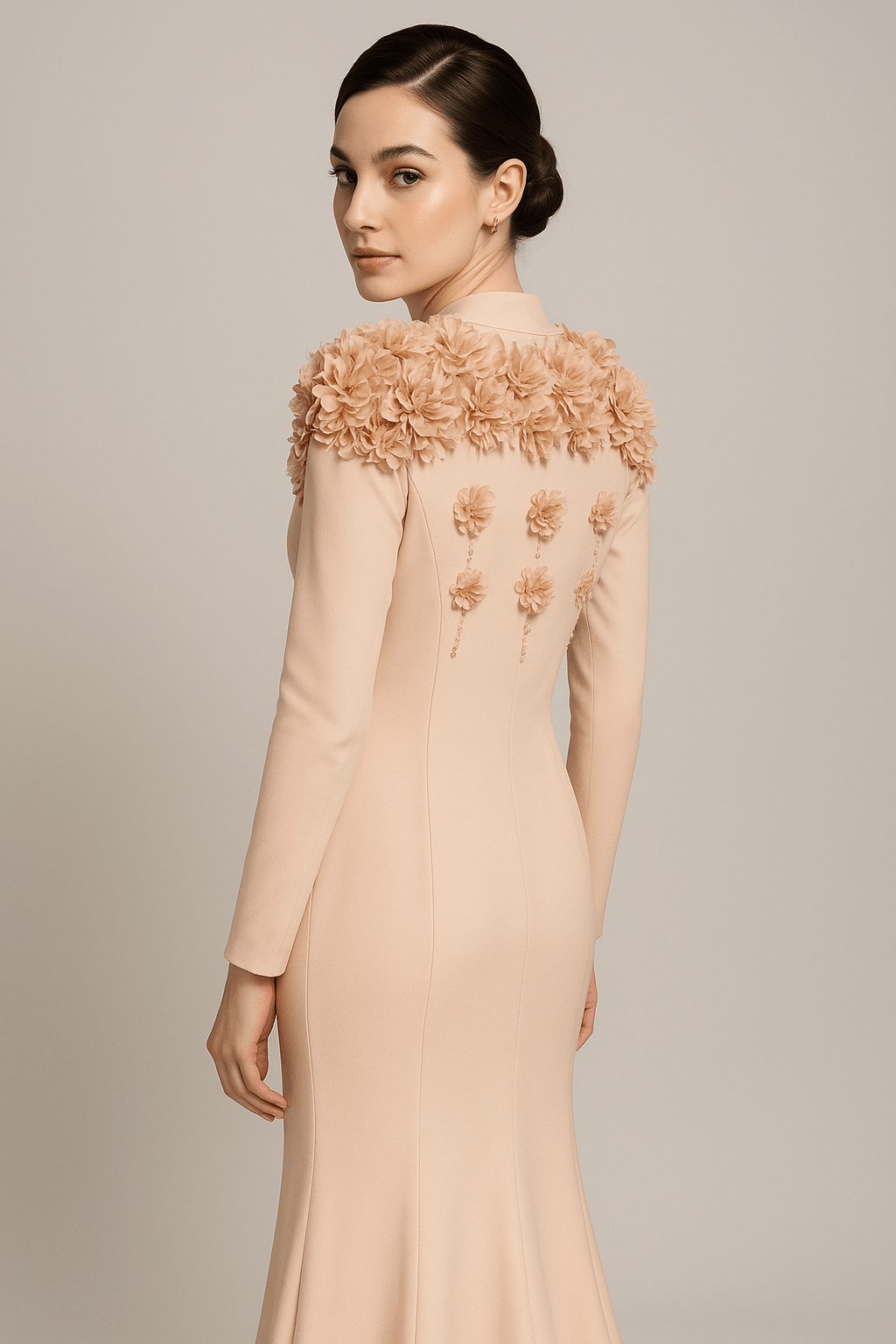 Elegant Modest Evening Dress by Luxe Lane | from Luxe Lane | SKU:  | Barcode:  | Options: Beige S | Elegant Modest Evening Dress