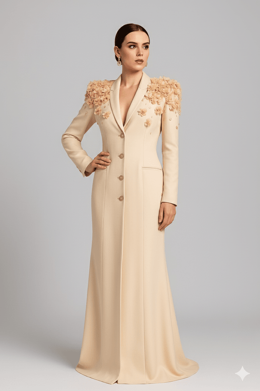 Elegant Modest Evening Dress by Luxe Lane | from Luxe Lane | SKU:  | Barcode:  | Options: Beige S | Elegant Modest Evening Dress