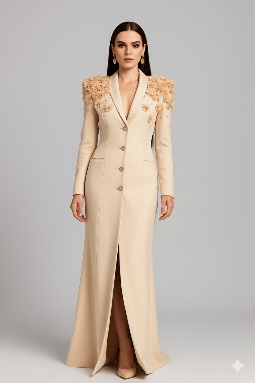 Elegant Modest Evening Dress by Luxe Lane | from Luxe Lane | SKU:  | Barcode:  | Options: Beige S | Elegant Modest Evening Dress