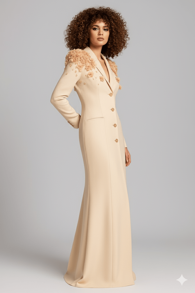 Elegant Modest Evening Dress by Luxe Lane | from Luxe Lane | SKU:  | Barcode:  | Options: Beige S | Elegant Modest Evening Dress